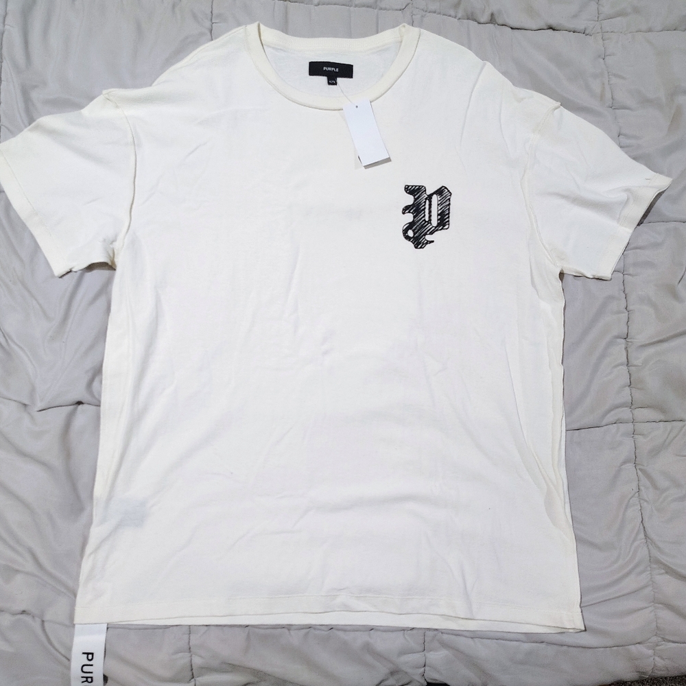 PURPLE Brand Cream Gothic P Logo Tee XL Brand New